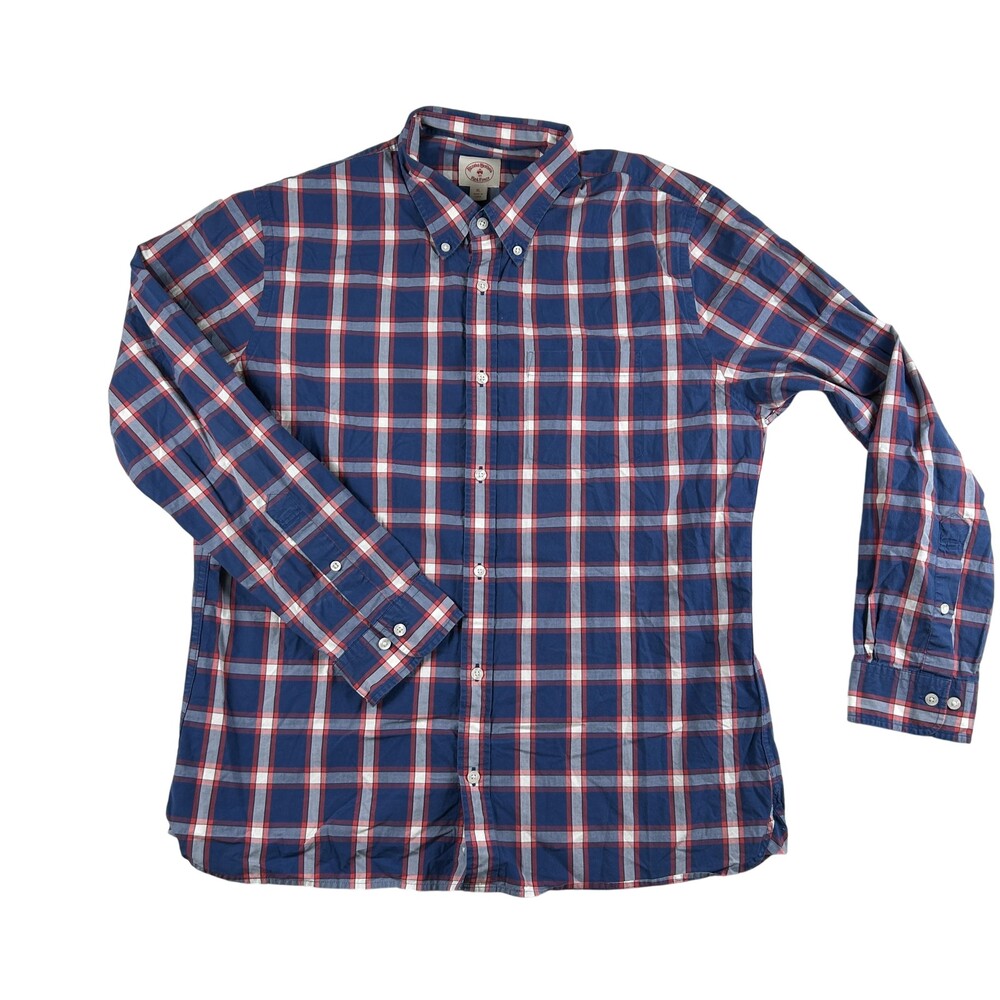 Brooks Brothers Red Fleece Shirt Mens XL Blue Plaid Long Sleeve Button Casual